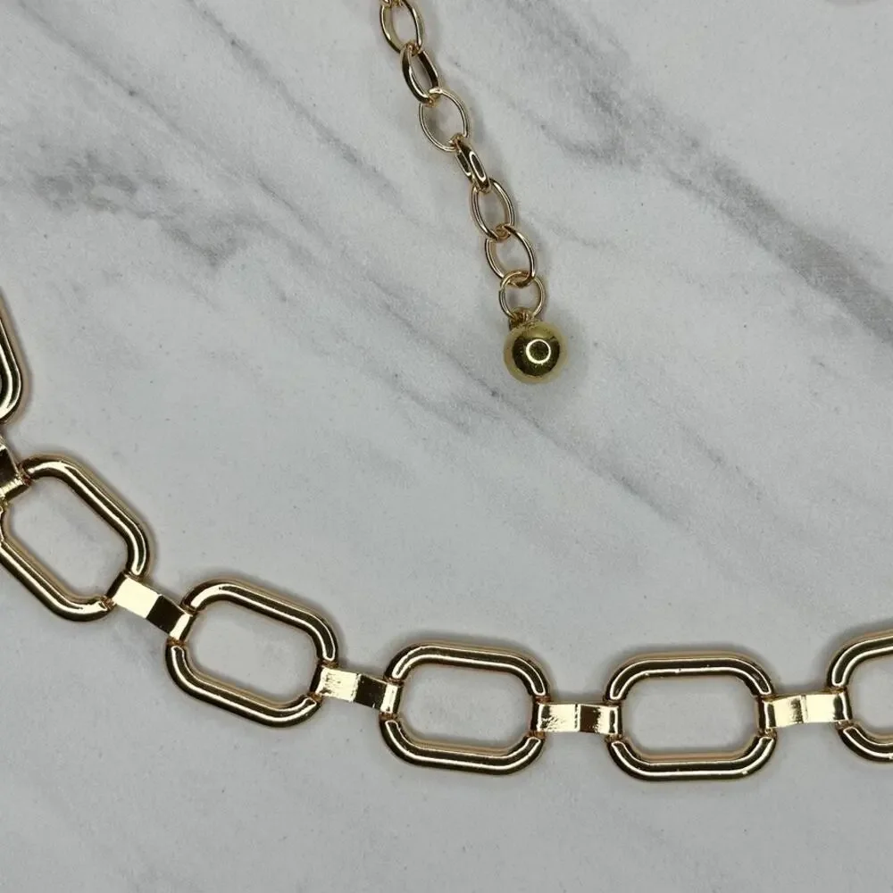 Gold Tone Metal Rectangular Chain Link Belt One Size (OS) ✨